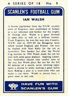 1963 Scanlens NRL #8 Ian Walsh Back